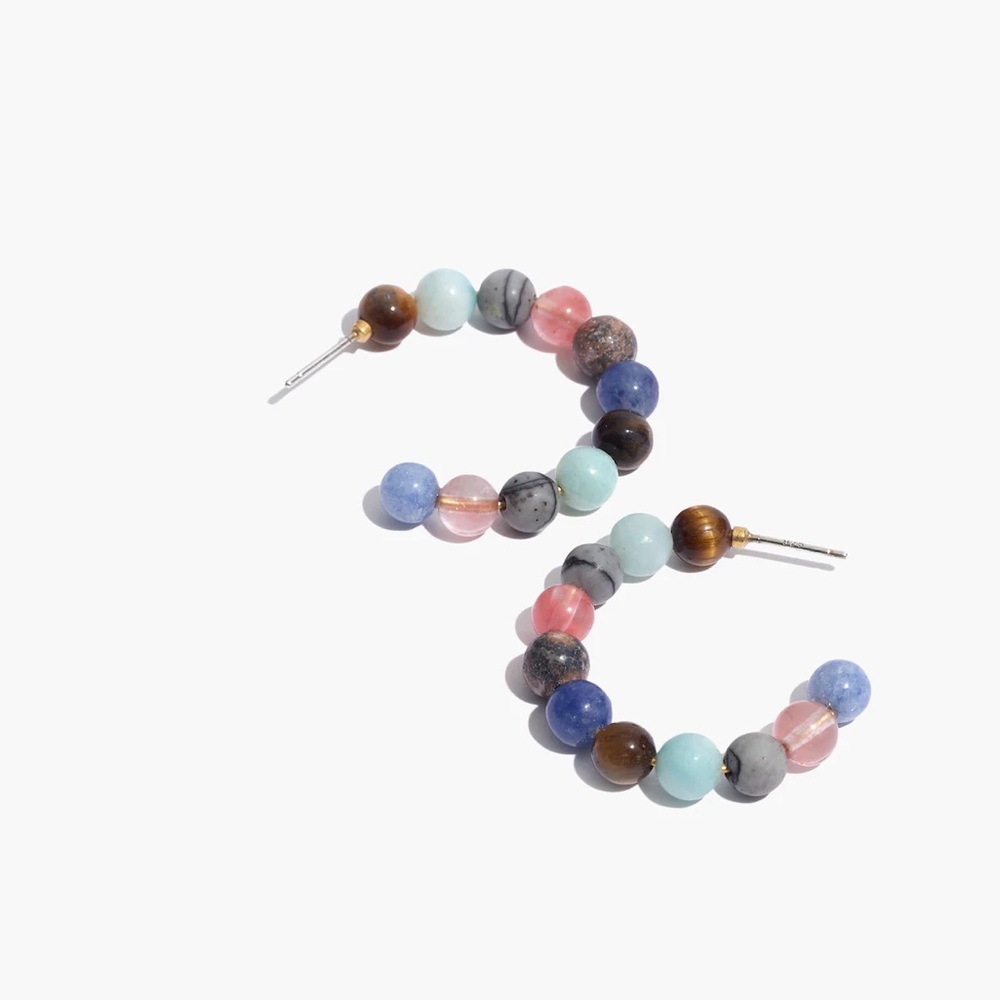 Madewell Semiprecious Stone Beaded Hoop Earrings with Jewelry Pouch